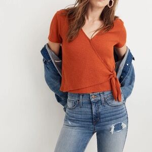 Madewell 100% Cotton Orange Wrap-Tie Top